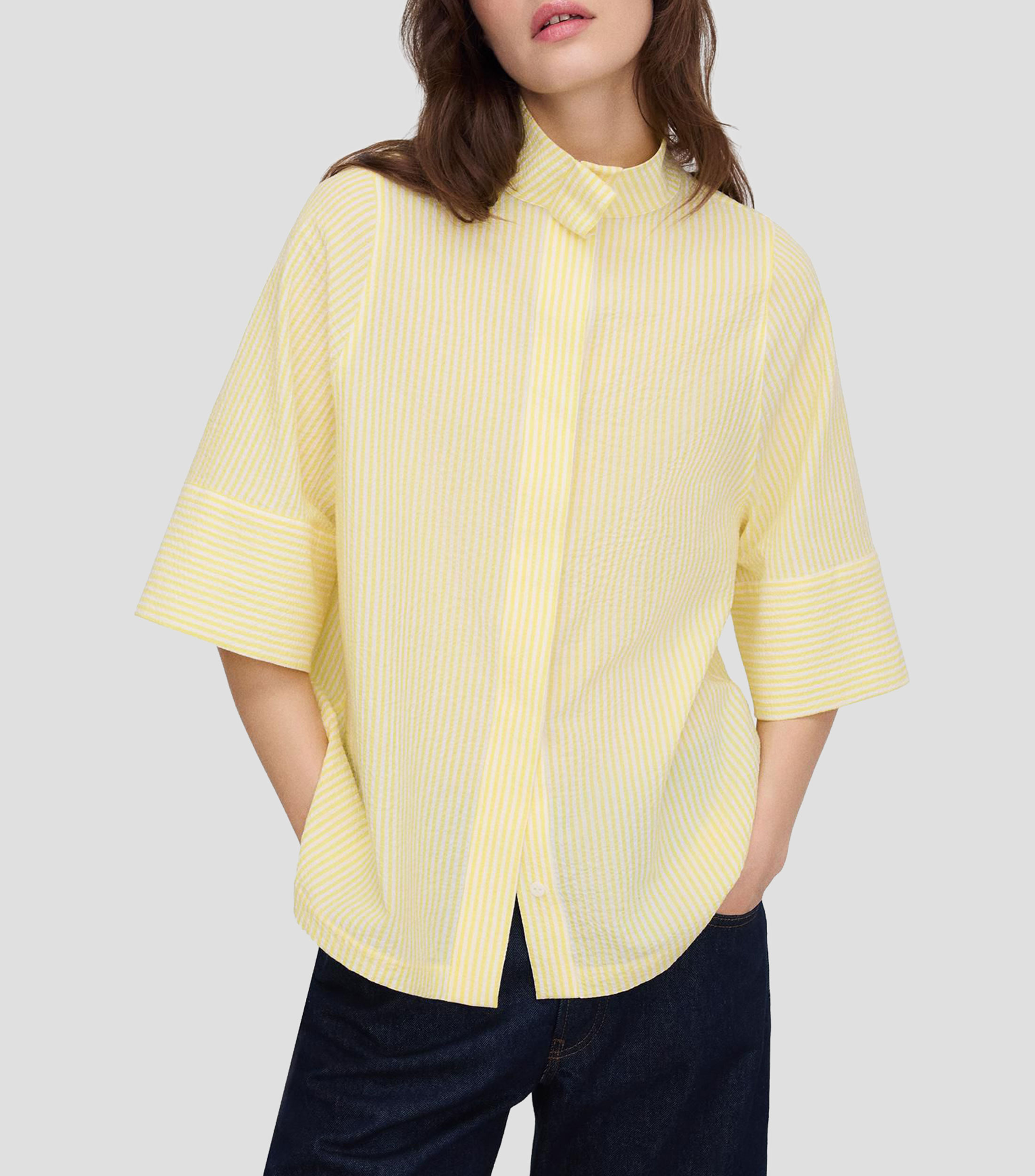 Camisa de rayas con manga corta Mujer